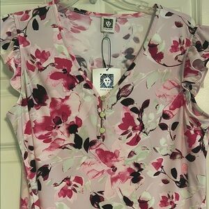 Calvin Klein Pink Ruffled Cap Sleeve Blouse